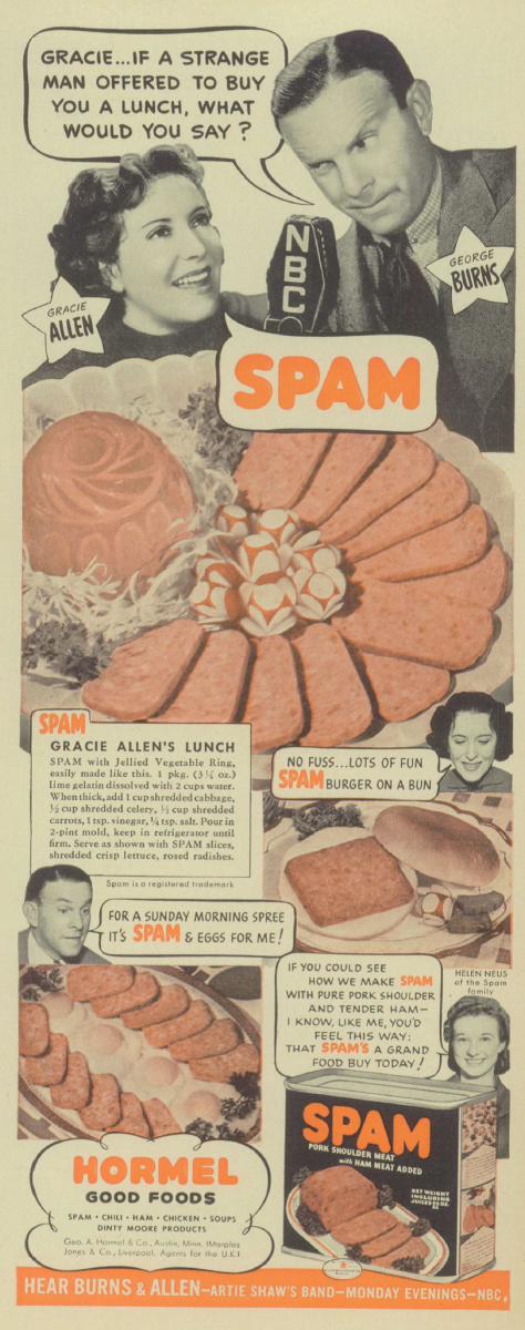 SPAM advertisement with George Burns and Gracie Allen